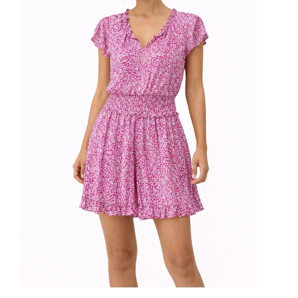Isabelle's Cabinet Pink White Abstract Print Smocked Ruffle Romper Womens Medium